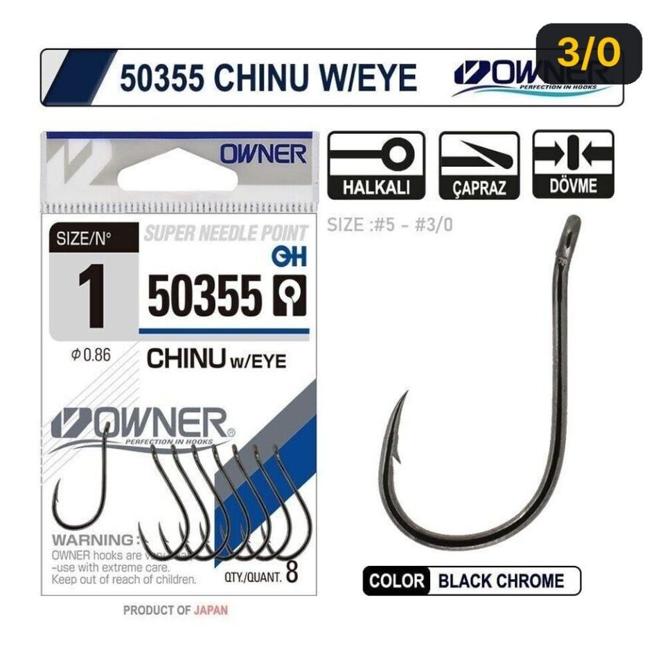Owner 50355 Chinu W/ Eye Gun Black İğne 3/0