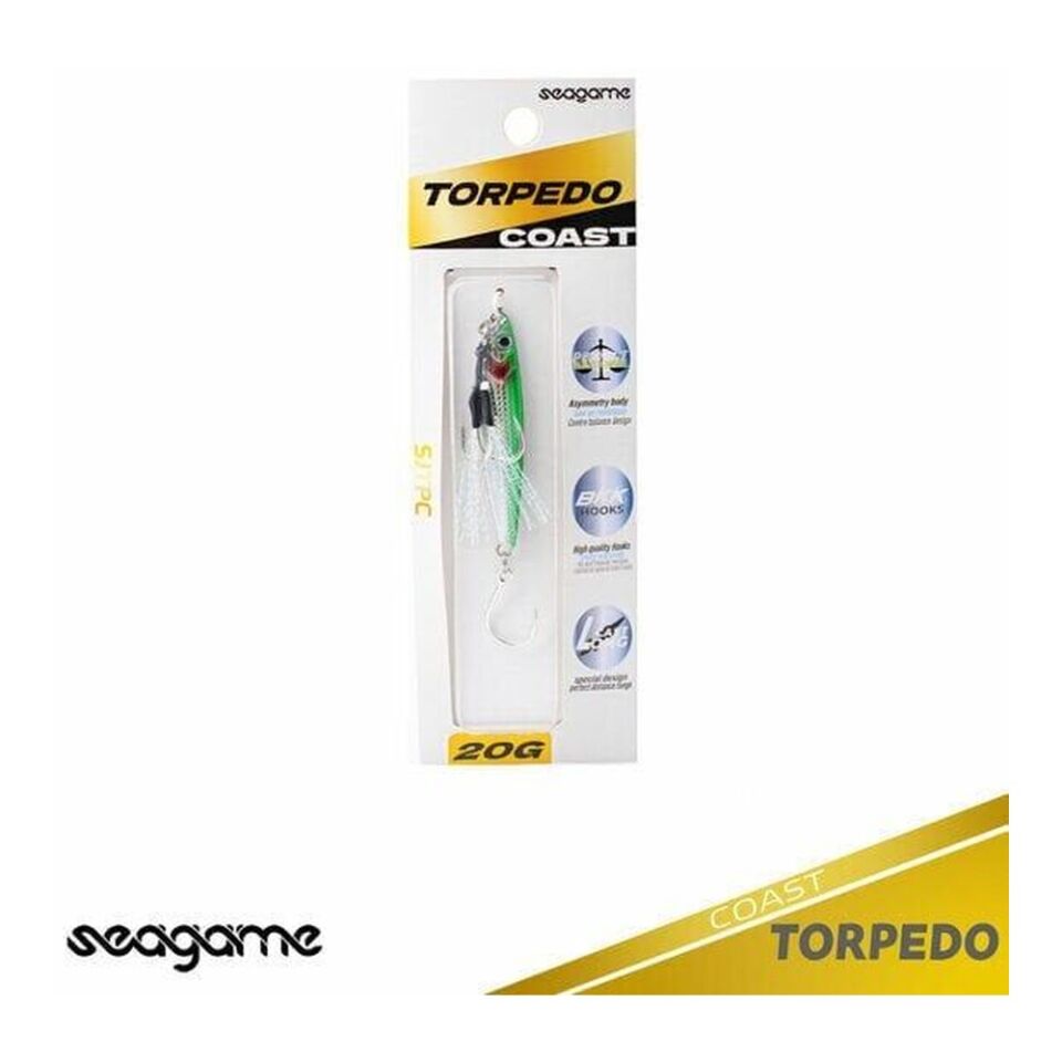 Seagame Torpedo Coast 20g Metal Yem 224 Green Silver Holo