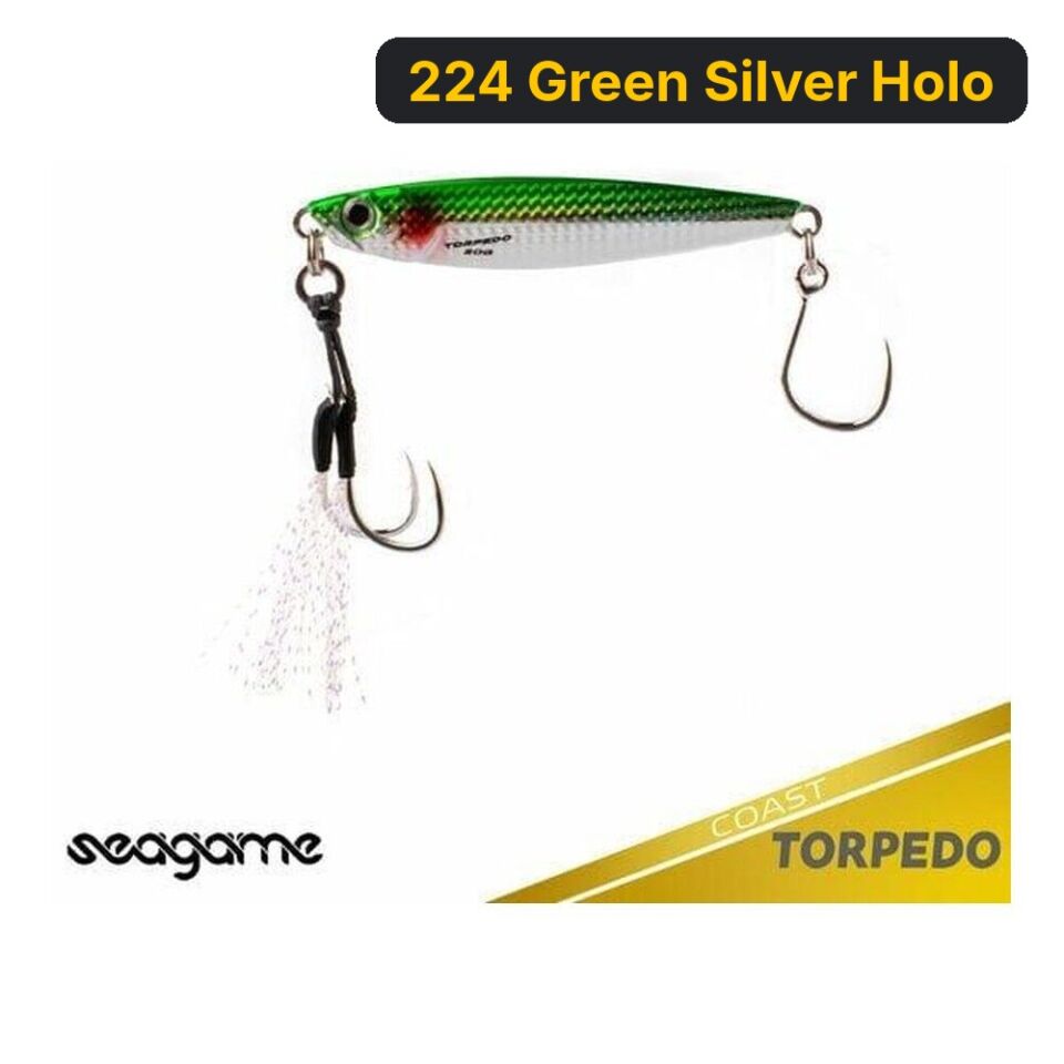 Seagame Torpedo Coast 20g Metal Yem 224 Green Silver Holo