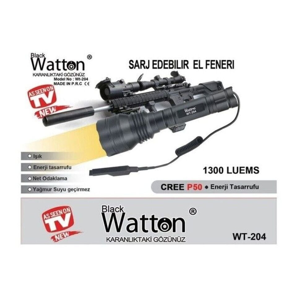 Watton 1300 Lümen Özel Sarı Renk Tüfek Feneri Güçlü LED Aydınlatma WT-204