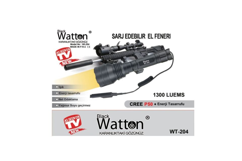 Watton 1300 Lümen Özel Sarı Renk Tüfek Feneri Güçlü LED Aydınlatma WT-204