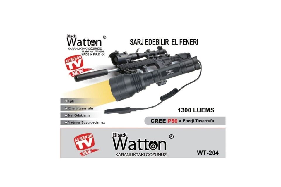 Watton 1300 Lümen Özel Sarı Renk Tüfek Feneri Güçlü LED Aydınlatma WT-204