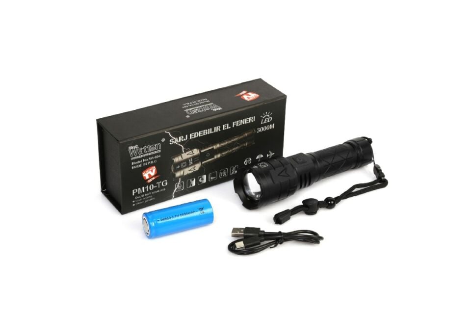 Watton 3000 Lümen Güçlü El Feneri LED Yüksek Parlaklık ve Net Görüş WT-604