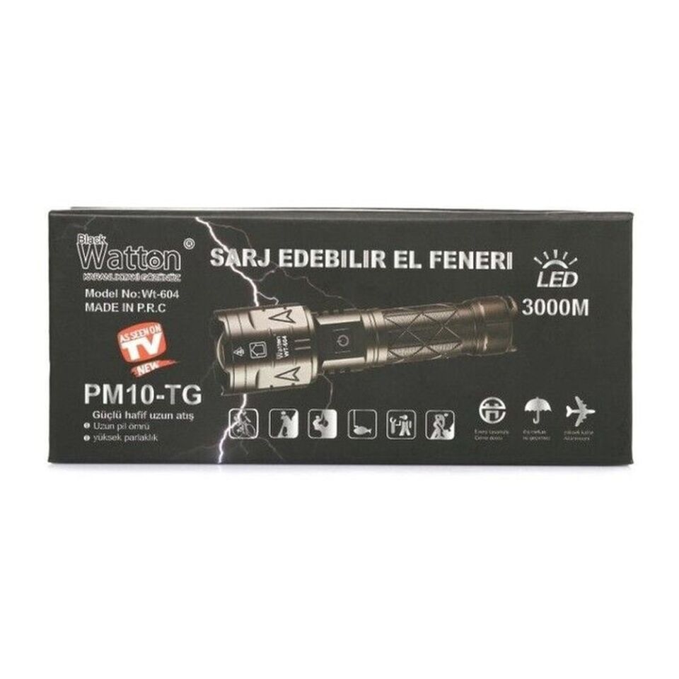 Watton 3000 Lümen Güçlü El Feneri LED Yüksek Parlaklık ve Net Görüş WT-604