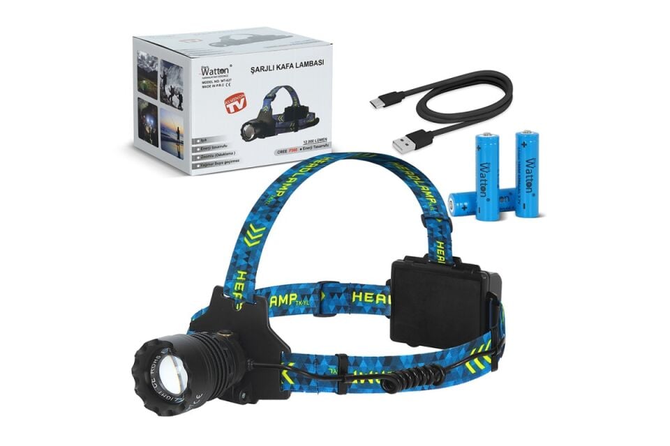Watton 12000 Lümen CREE P360 Şarjlı Kafa Lambası WT-627