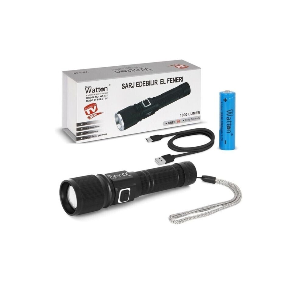 Watton CREE TG LED 1000 Lümen Göstergeli Şarjlı El Feneri WT-732