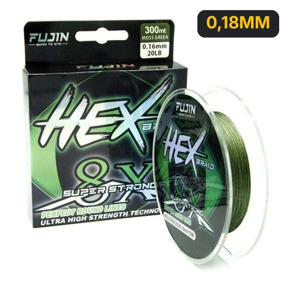 Fujin Hex Braid 8x 300mt Moss Green PE İp Misina 0,18MM