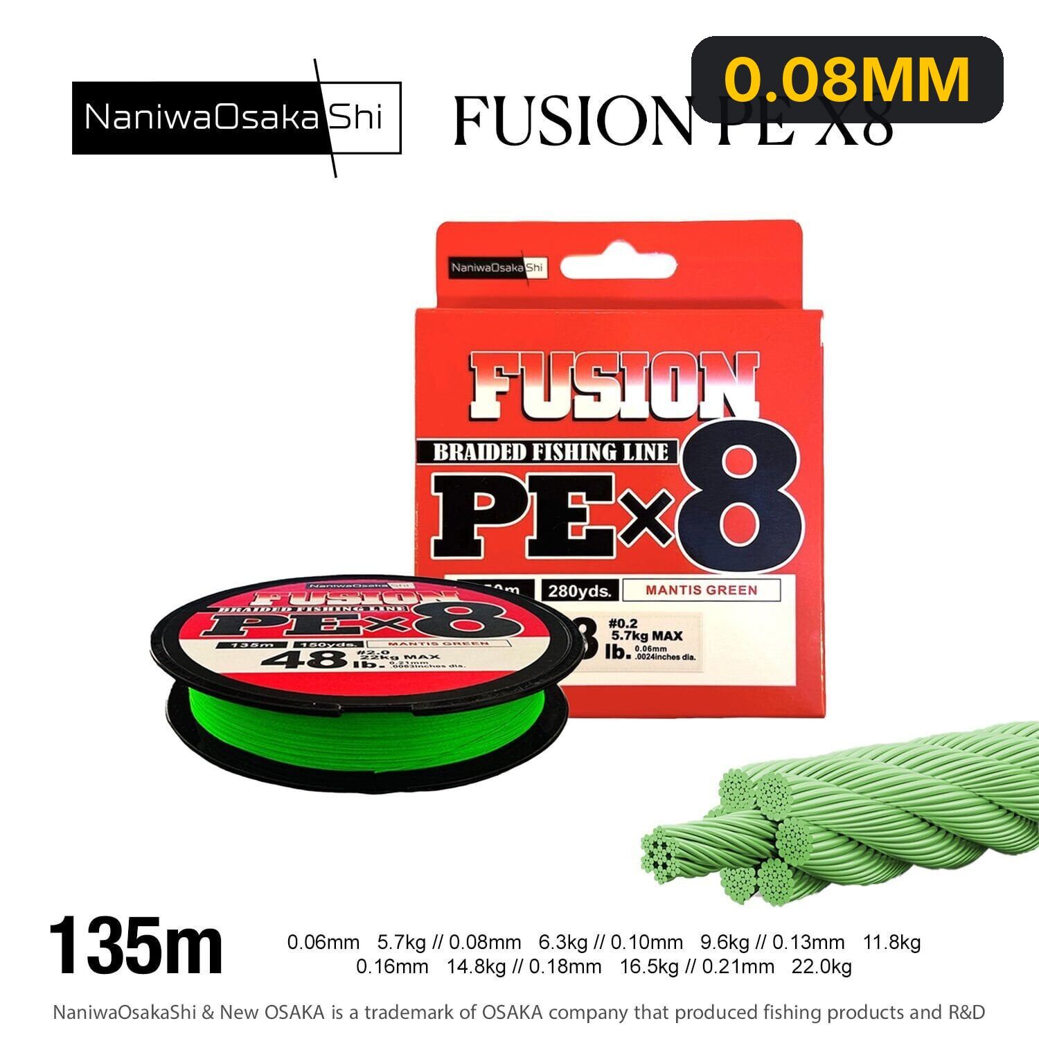 NaniwaOsakaShi Fusion 8X 135MT Mantis Green 0.08MM