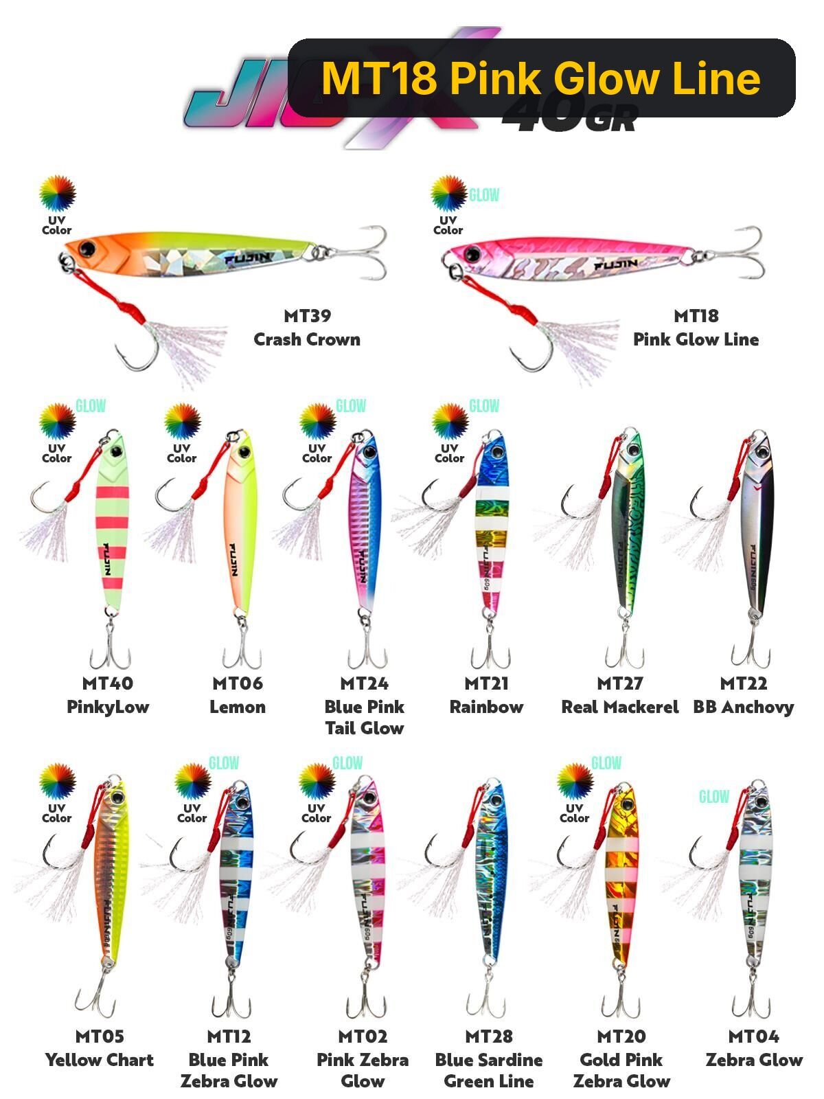 Fujin Jig-X 40gr Shore Jigging Jig Yem MT18 Pink Glow Line