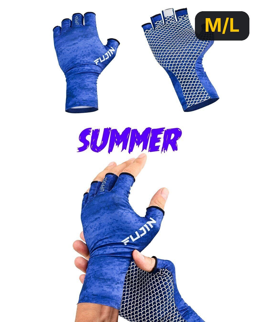 Fujin Pro Angler Summer Gloves Blue M/L