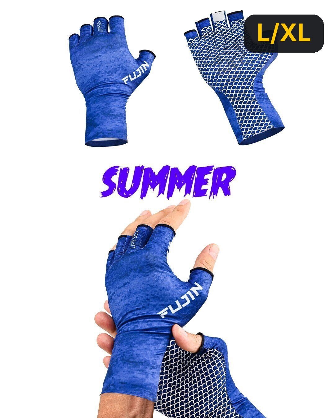 Fujin Pro Angler Summer Gloves Blue L/XL