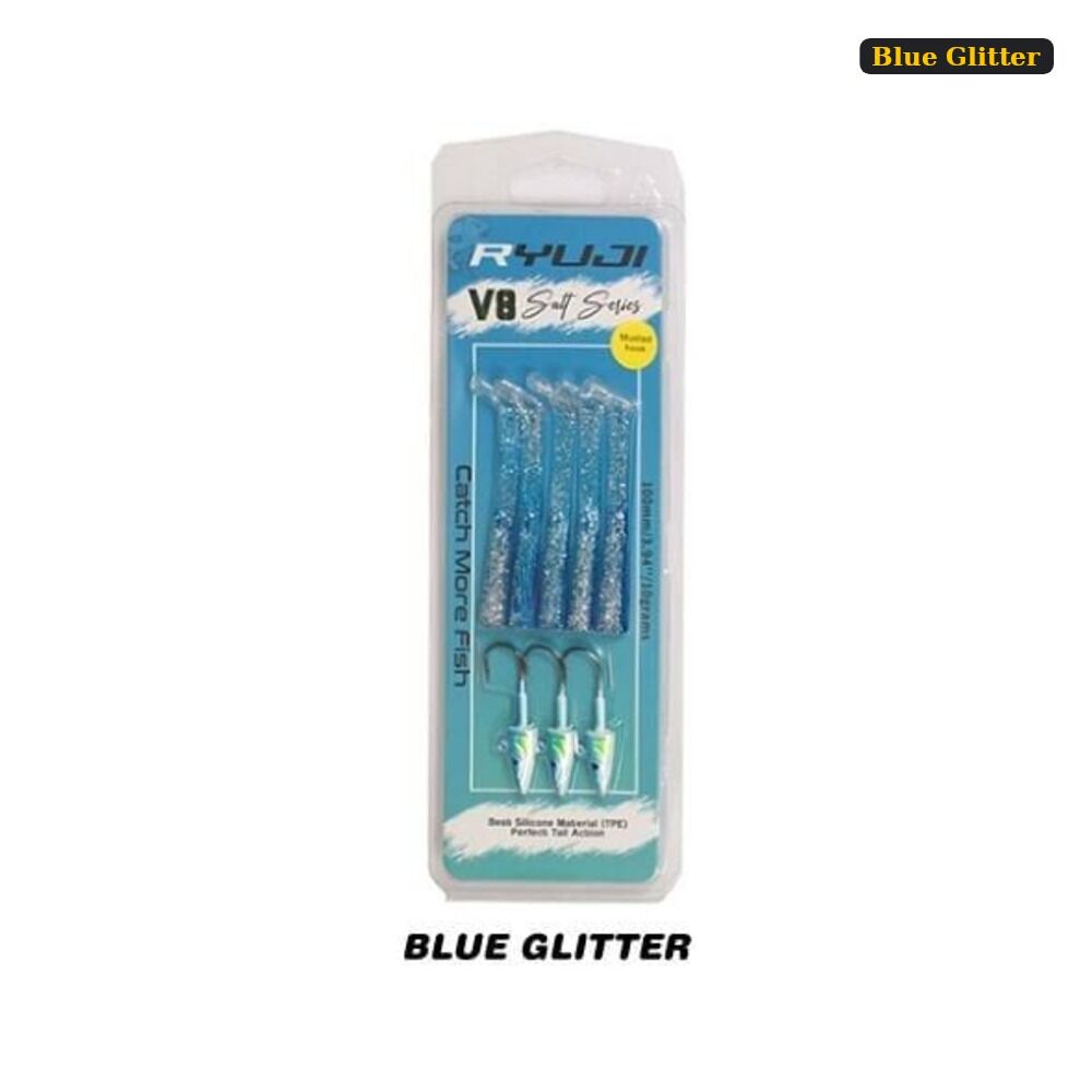 Ryuji V8 10cm, 10gr Silikon Yem BLUE GLITTER