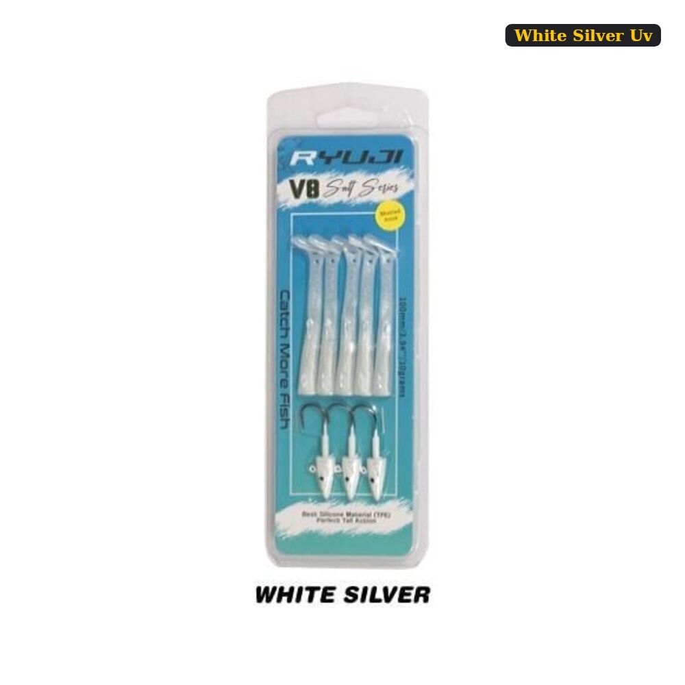 Ryuji V8 10cm, 10gr Silikon Yem White Silver UV