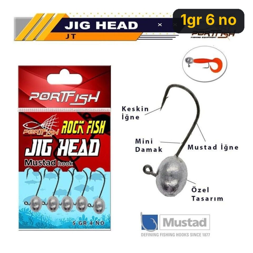 Portfish Jig Head Mustad İğneli 5li Pkt 1gr 6 no