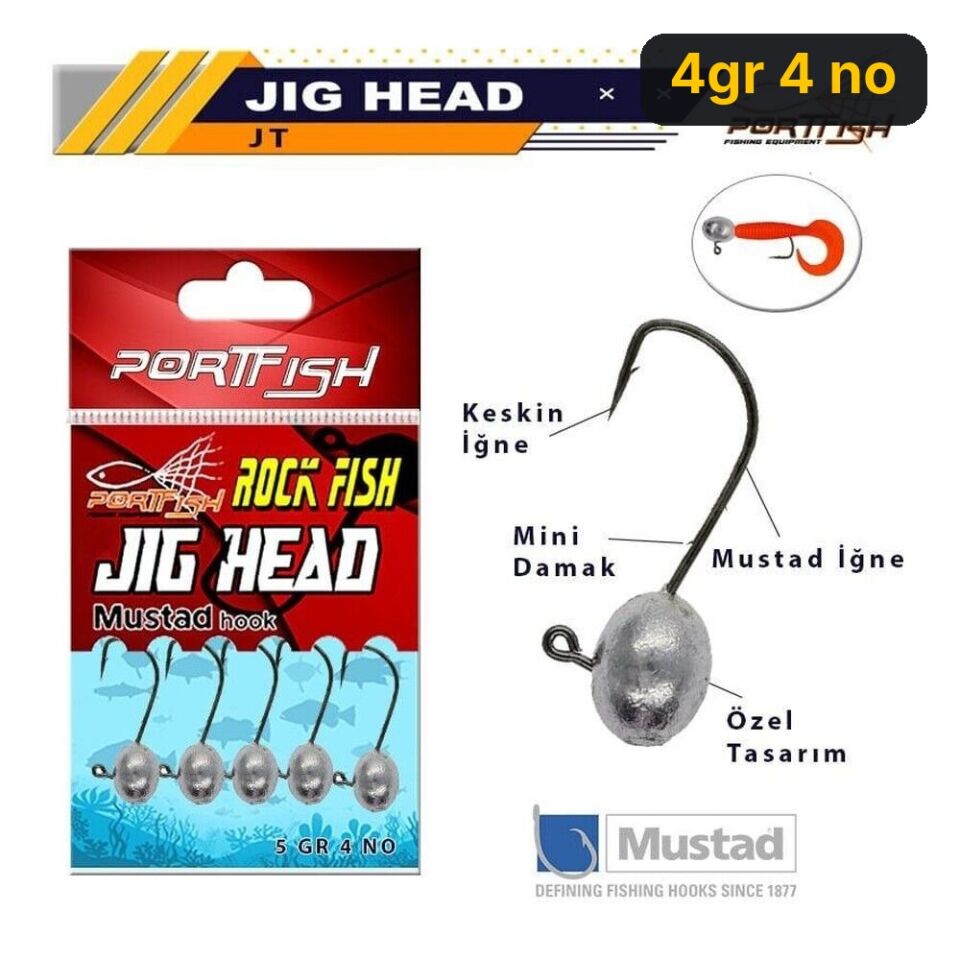 Portfish Jig Head Mustad İğneli 5li Pkt 4gr 4 no