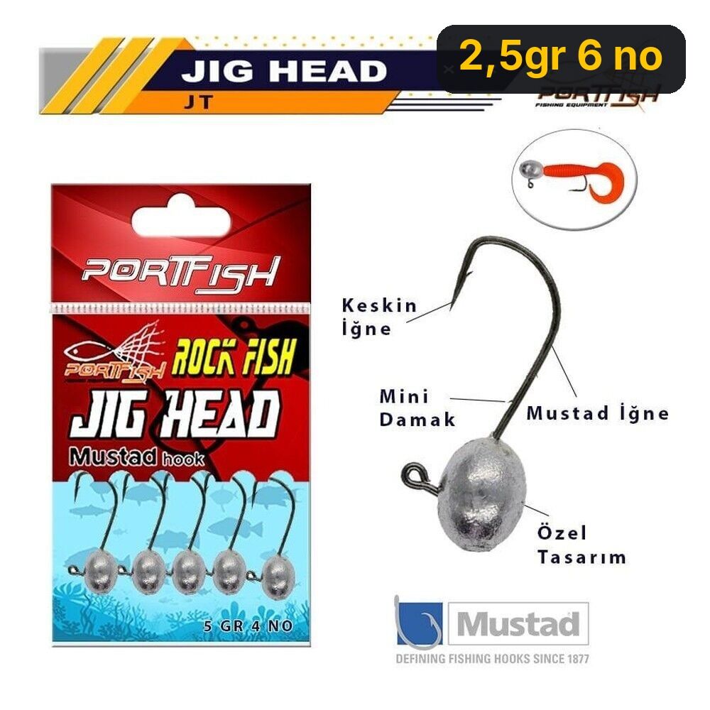 Portfish Jig Head Mustad İğneli 5li Pkt 2,5gr 6 no