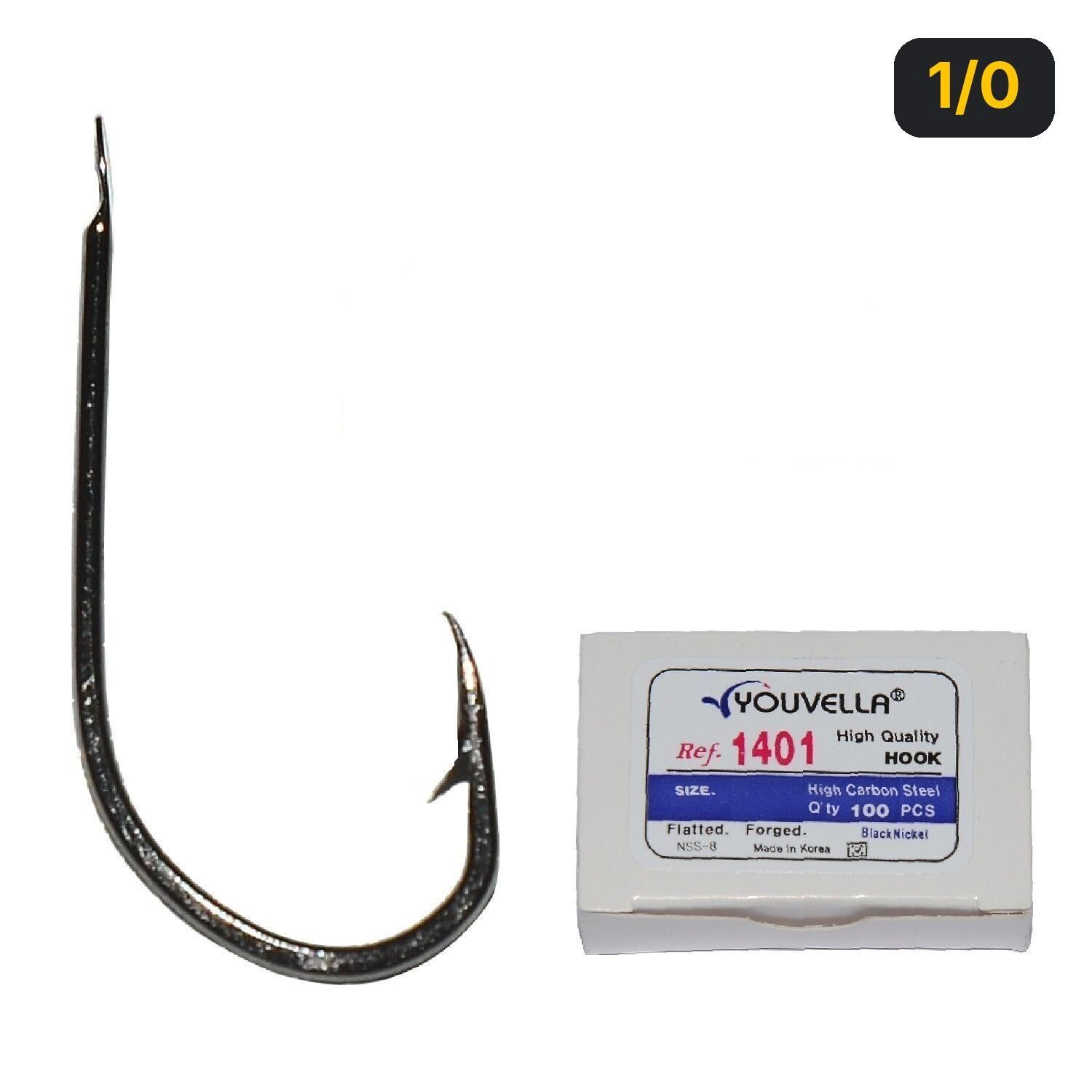 Youvella 1401 Kısa Pala Dövme Olta İğnesi 100'lü Kutu Black Nikel 1/0