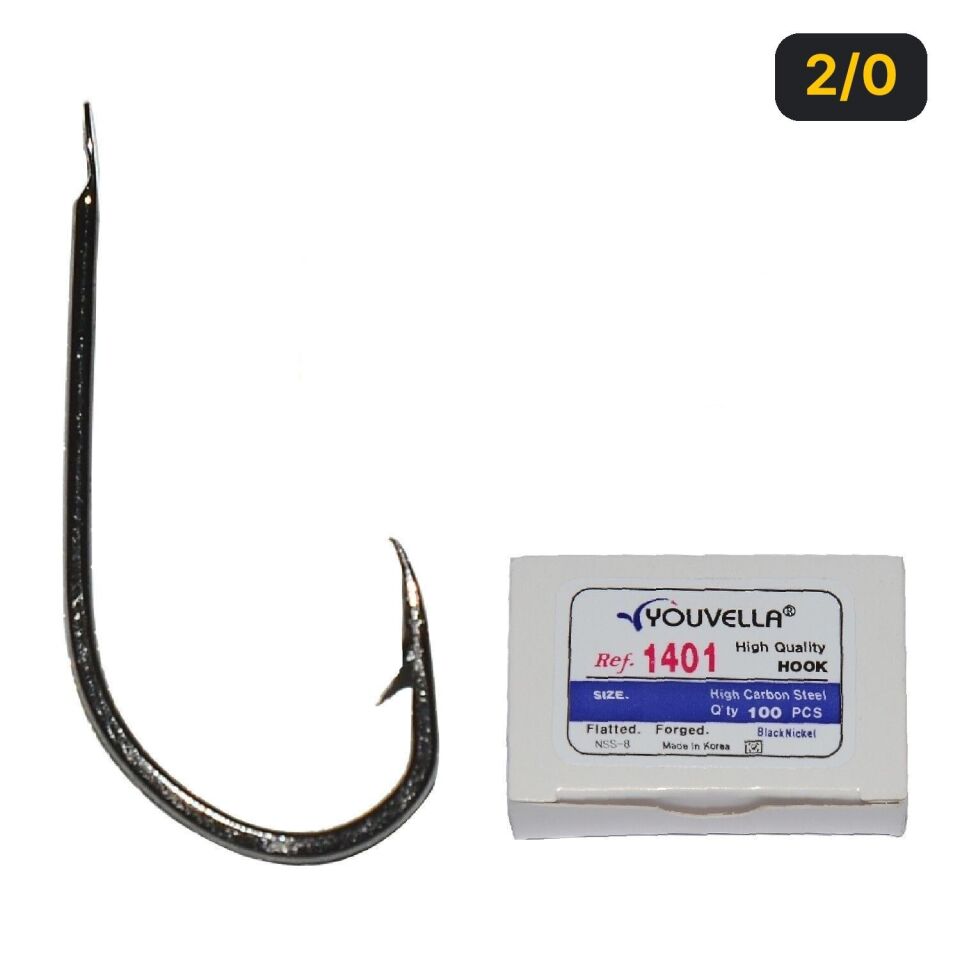 Youvella 1401 Kısa Pala Dövme Olta İğnesi 100'lü Kutu Black Nikel 2/0