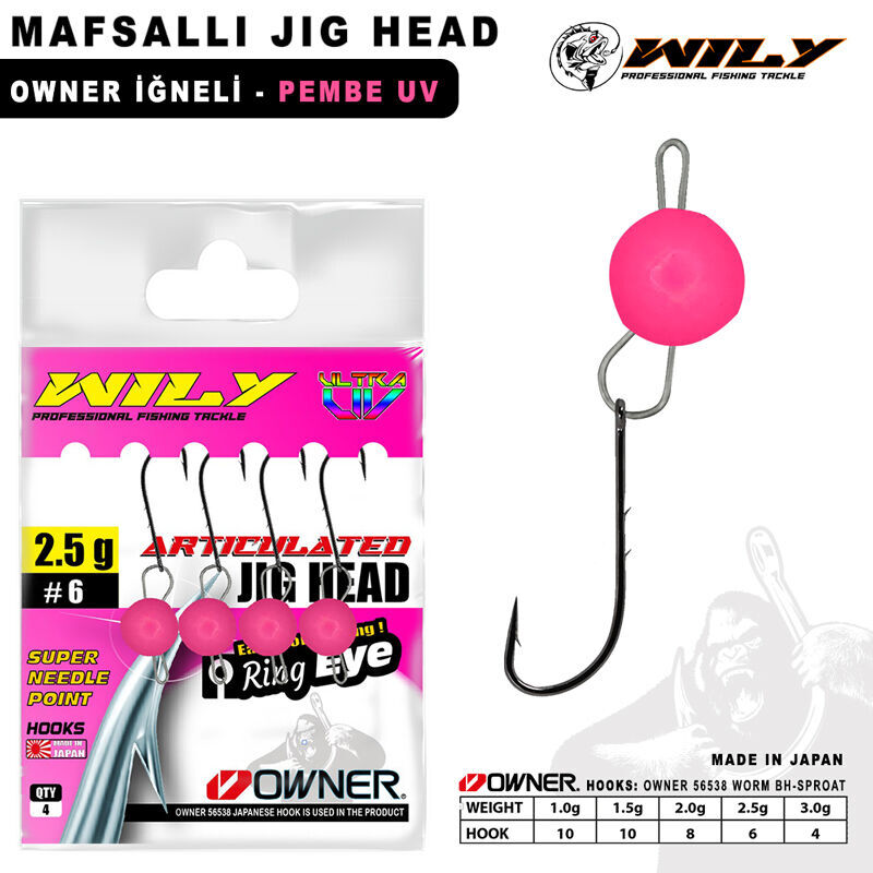 Wily Jig Head Mafsallı Owner İğneli - Pembe 2.0g