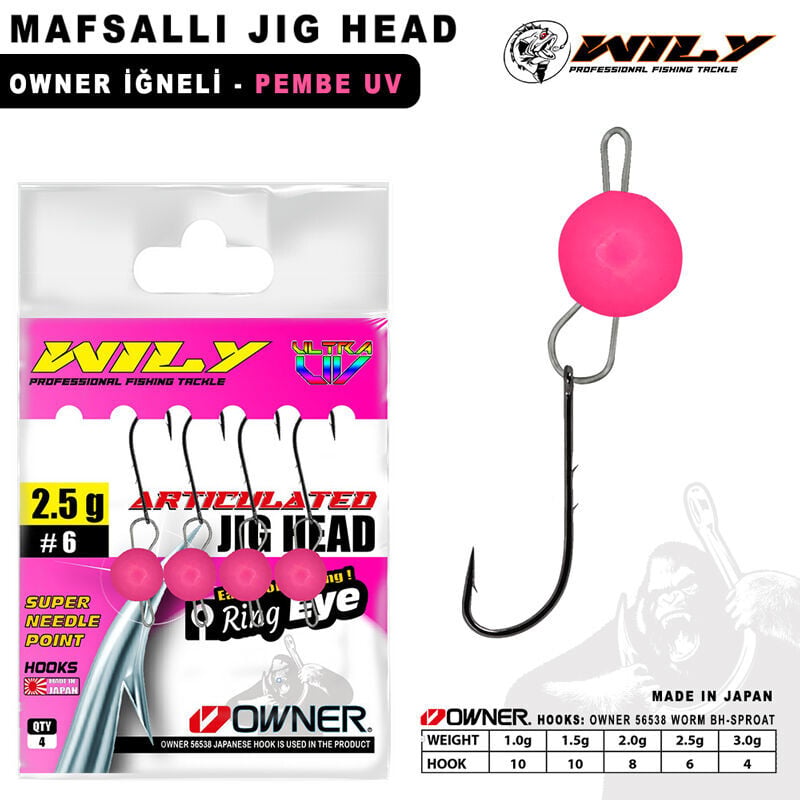 Wily Jig Head Mafsallı Owner İğneli - Pembe 3.0g