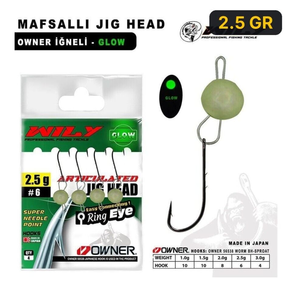 Wily Jig Head Mafsallı Owner İğneli - Glow 1 GR