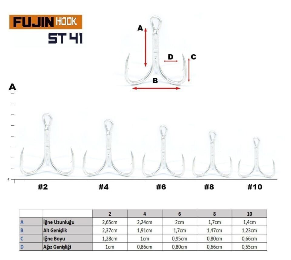 Fujin ST41 Üçlü Maket Balık İğnesi Nickel 6