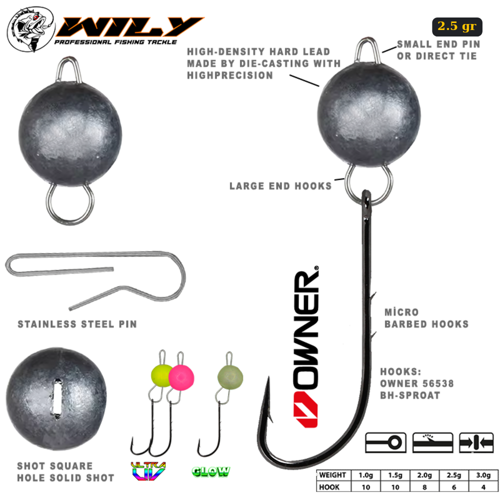 Wily Jig Head Mafsallı Owner İğneli - Limon 2.5 GR