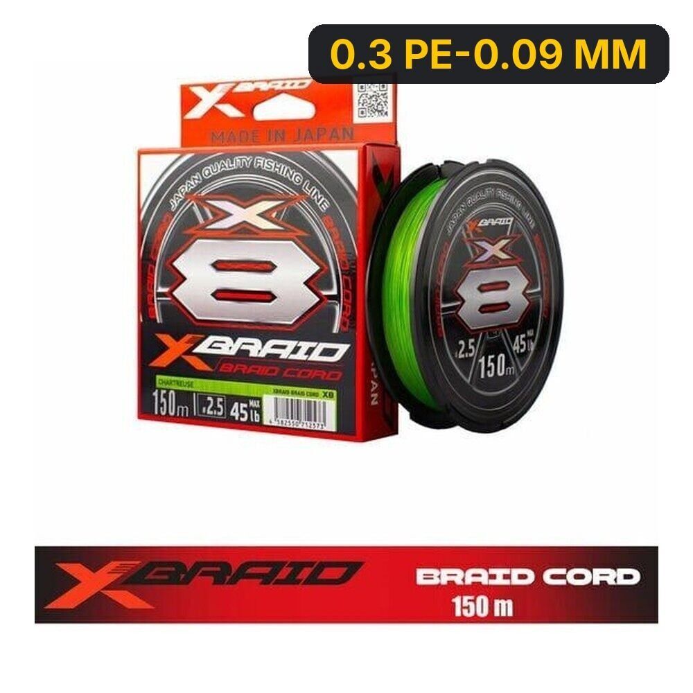 YGK X035 Braid Cord Pe X8 150M Fluo Green İp Misina 0.3 PE-0.09 MM