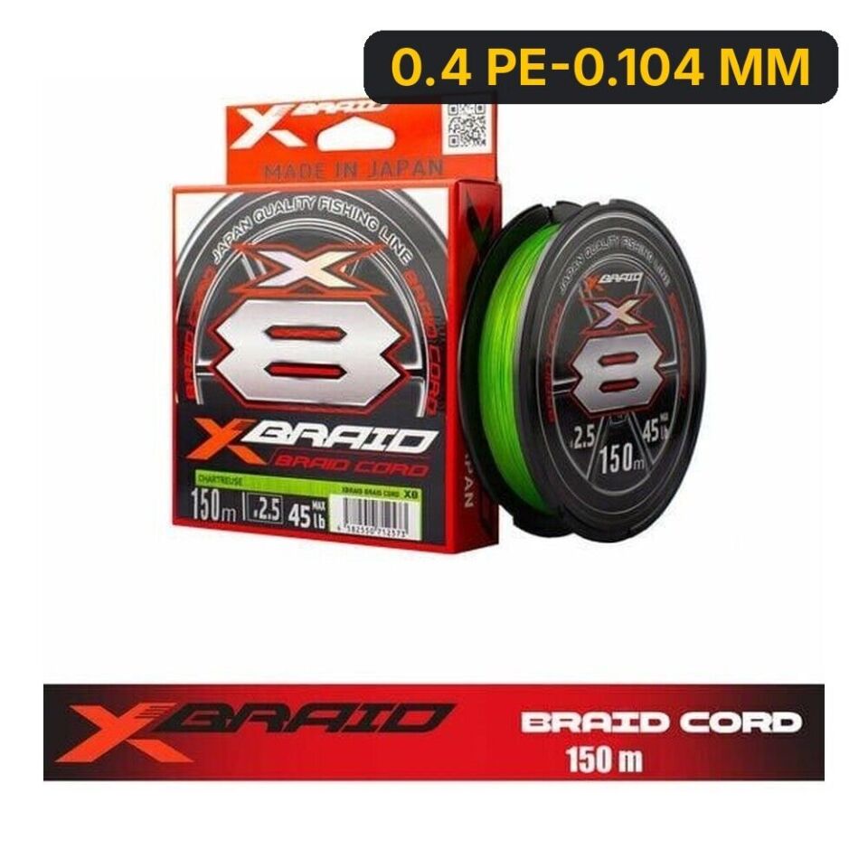 YGK X035 Braid Cord Pe X8 150M Fluo Green İp Misina 0.4 PE-0.104 MM