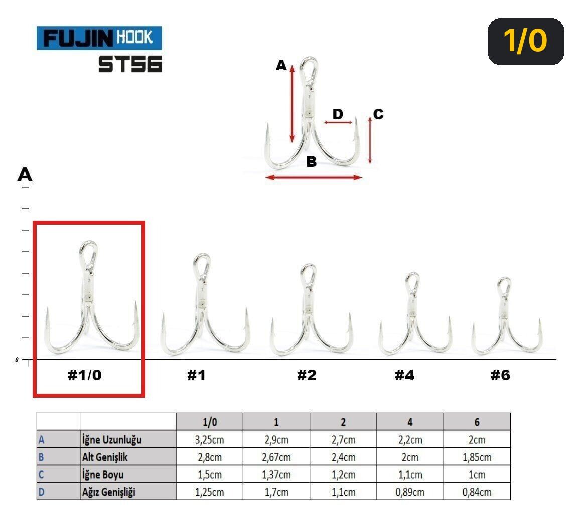 Fujin ST56 Üçlü Maket Balık İğnesi Nickel 1/0