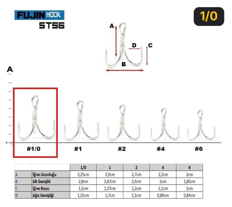 Fujin ST56 Üçlü Maket Balık İğnesi Nickel 1/0