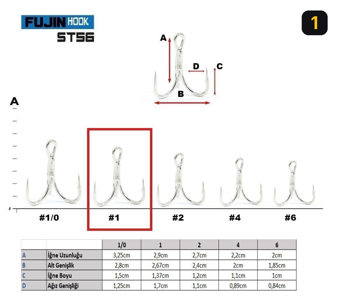 Fujin ST56 Üçlü Maket Balık İğnesi Nickel 1