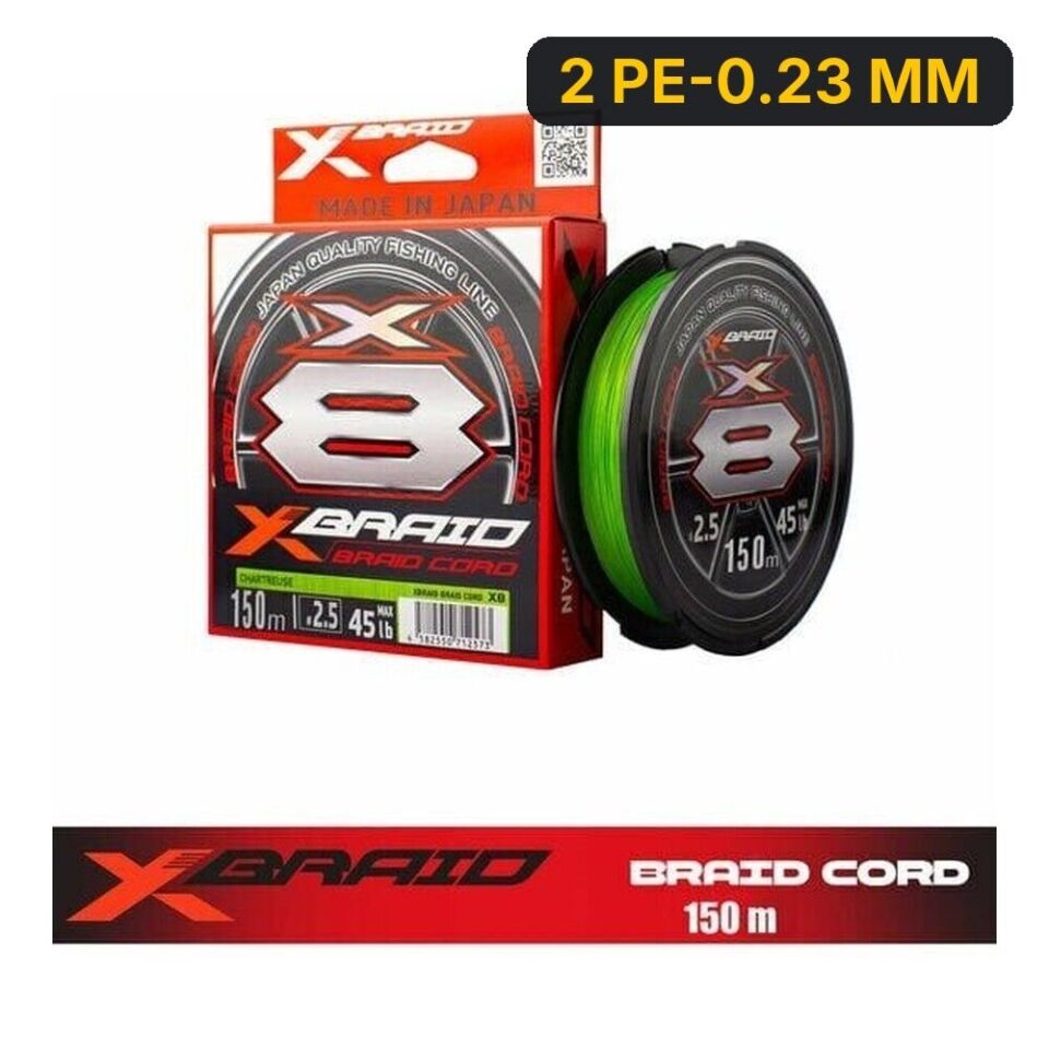 YGK X035 Braid Cord Pe X8 150M Fluo Green İp Misina 2 PE-0.23 MM