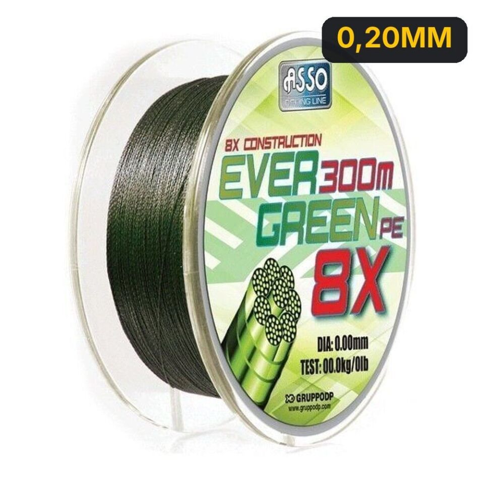 ASSO Ever Green 8 Örgü Mumlu 300MT İp Misina 0,20MM