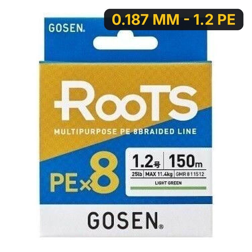 Gosen X8 Roots PE 8 Örgü Spin İp Misina 150mt A.Yeşil 0.187 MM - 1.2 PE
