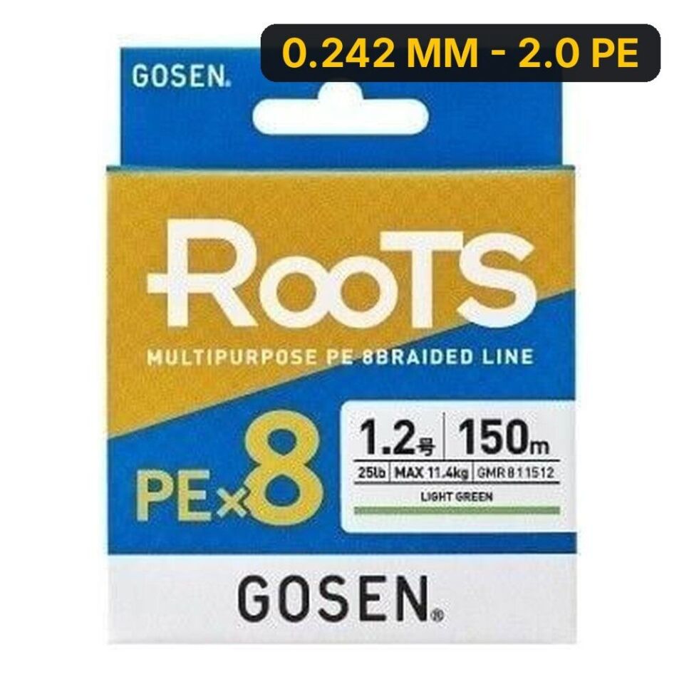 Gosen X8 Roots PE 8 Örgü Spin İp Misina 150mt A.Yeşil 0.242 MM - 2.0 PE