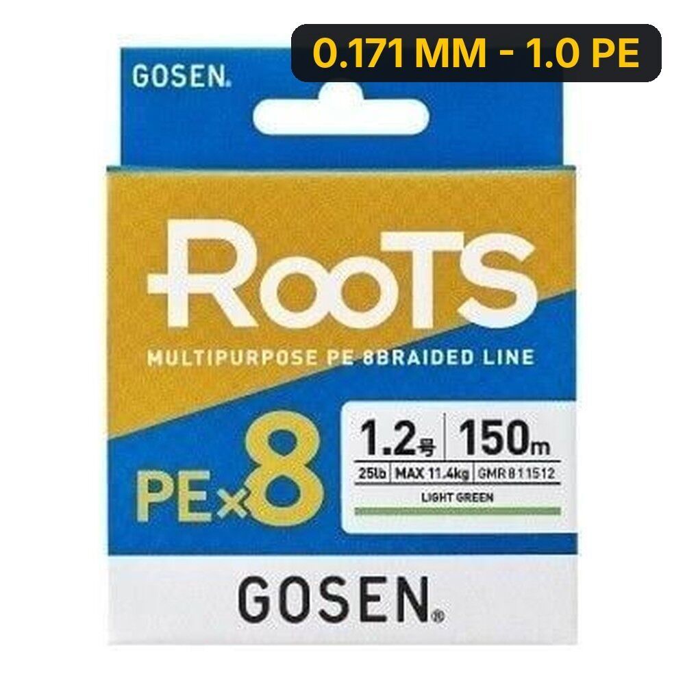 Gosen X8 Roots PE 8 Örgü Spin İp Misina 150mt A.Yeşil 0.171 MM - 1.0 PE