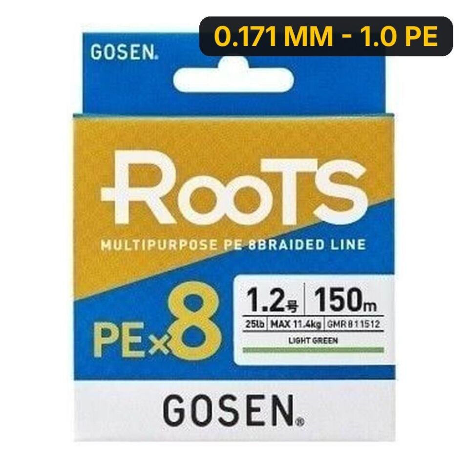 Gosen X8 Roots PE 8 Örgü Spin İp Misina 150mt A.Yeşil 0.171 MM - 1.0 PE