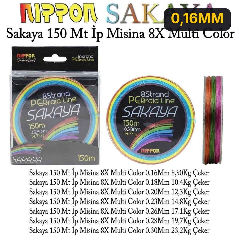 Nippon Sakaya 150 Mt İp Misina 8X Multi Color 0,16MM