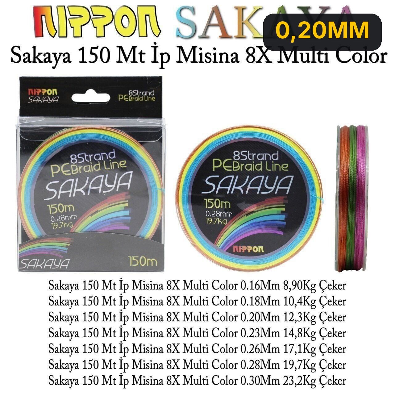 Nippon Sakaya 150 Mt İp Misina 8X Multi Color 0,20MM