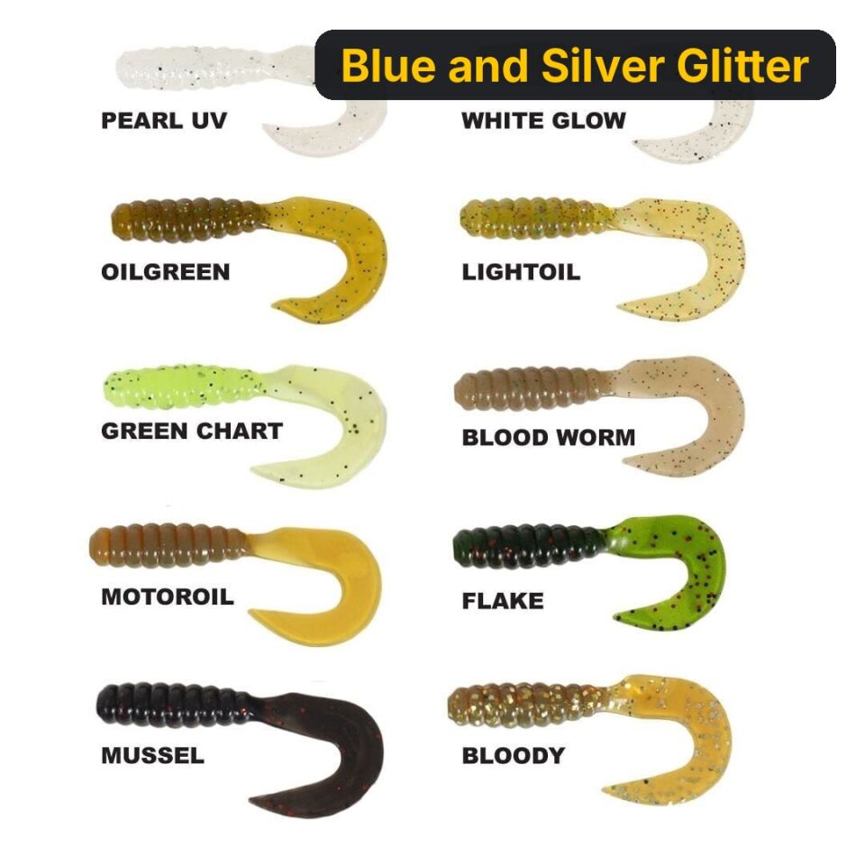 Ryuji Swim Worm 5.5cm TPR Kokulu Silikon Blue and Silver Glitter