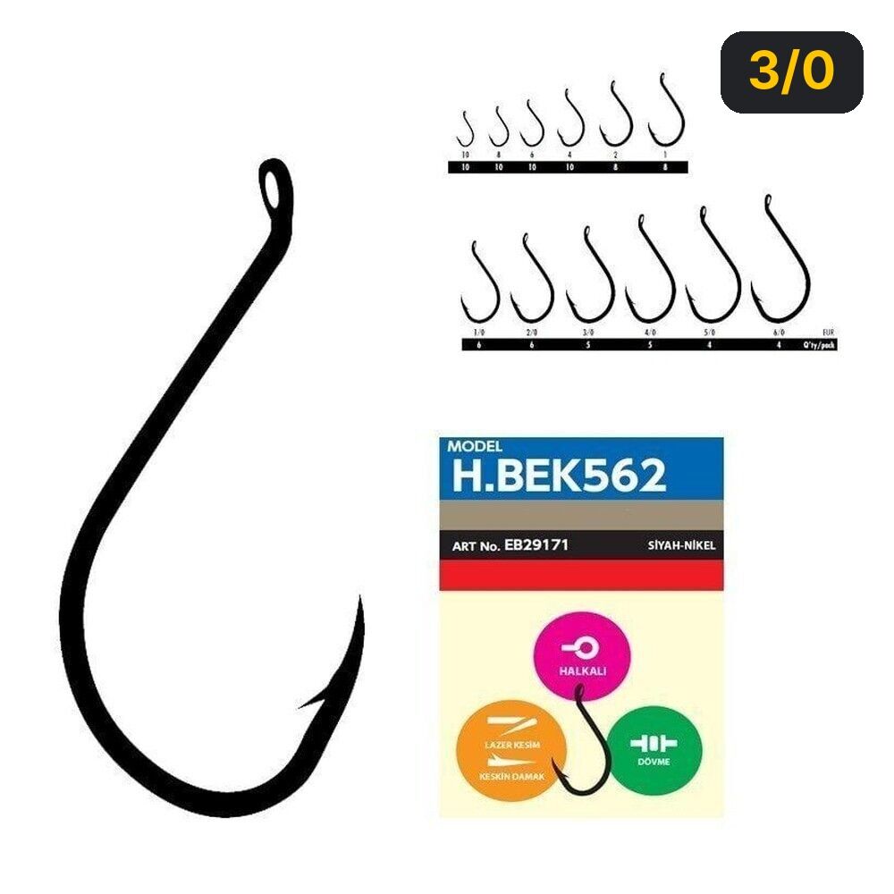 Hayabusa HBEK 562 Delikli Octopus Sinarit İğnesi Black Nikel 3/0