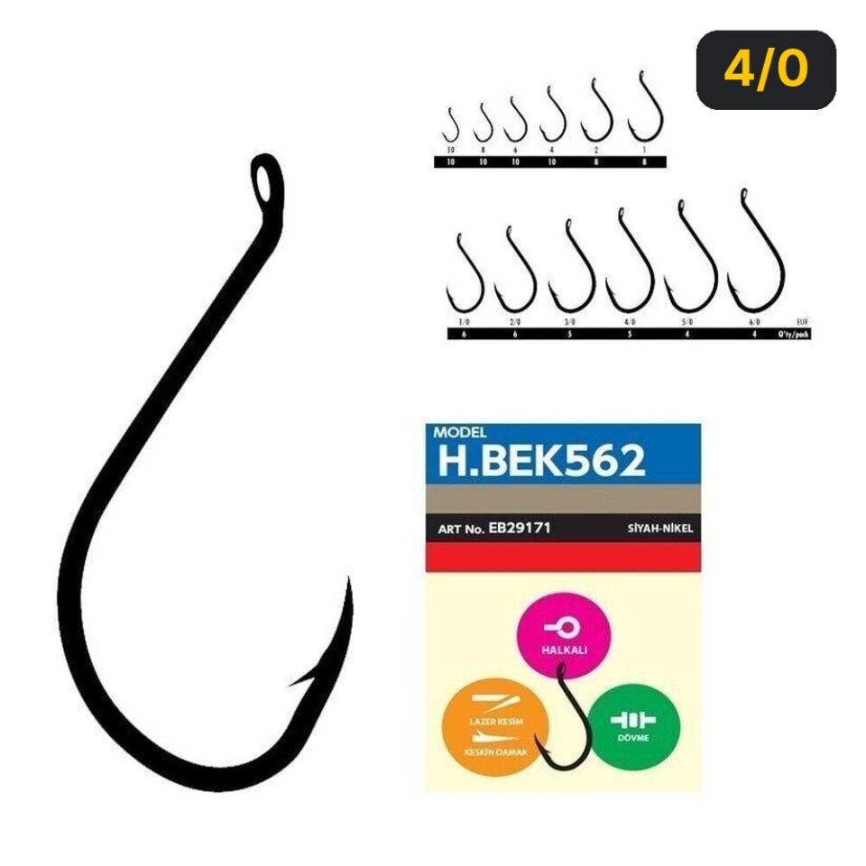 Hayabusa HBEK 562 Delikli Octopus Sinarit İğnesi Black Nikel 4/0