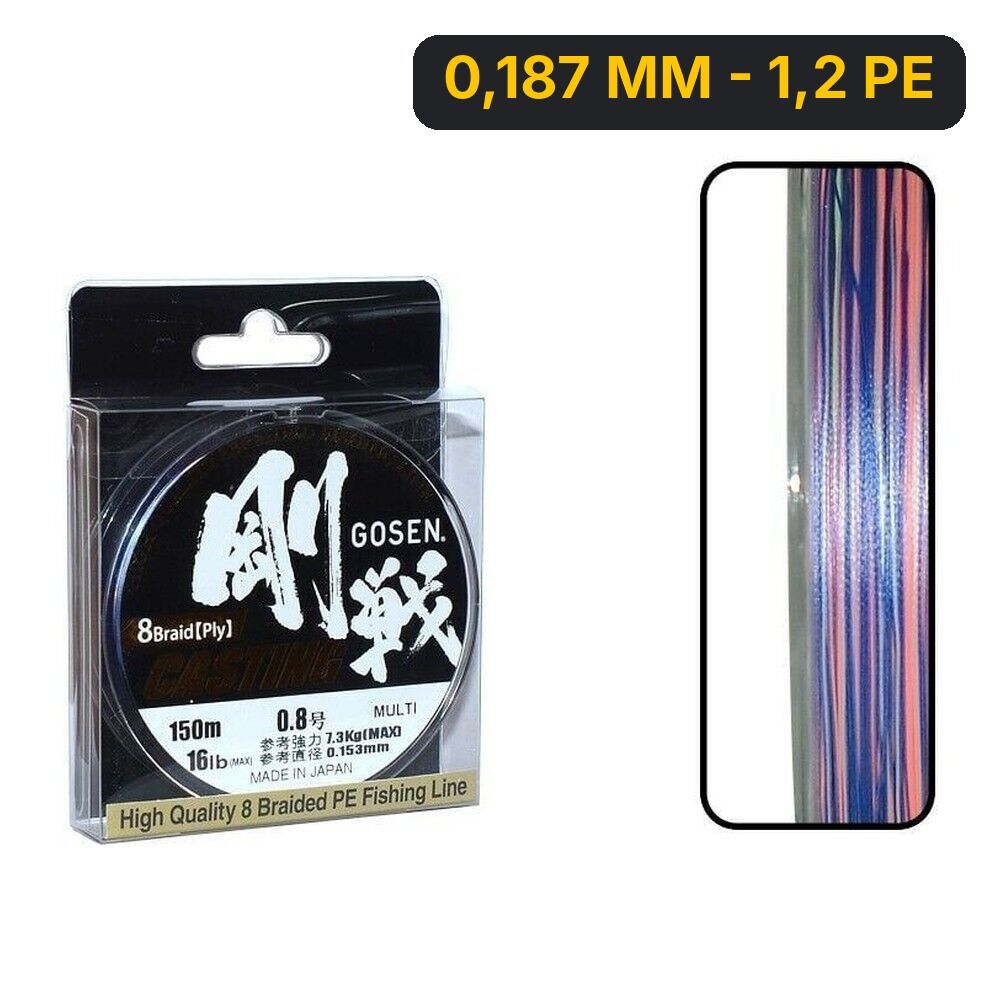 Gosen W8 Casting PE 8 Örgü Spin İp Misina 150mt Multi Color 0,187 MM - 1,2 PE
