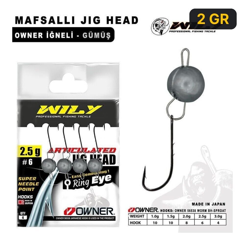 Wily Jig Head Mafsallı Owner İğneli - Gümüş Rengi 2 GR