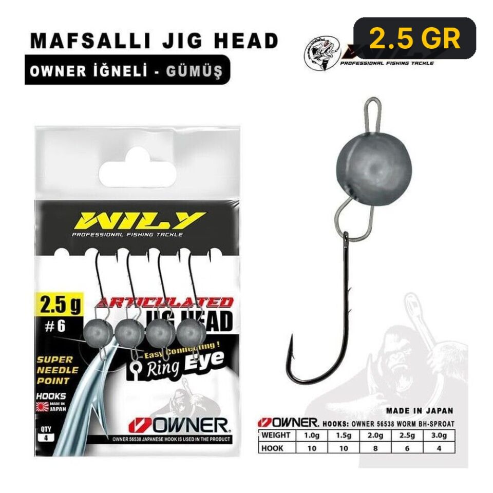 Wily Jig Head Mafsallı Owner İğneli - Gümüş Rengi 2.5 GR