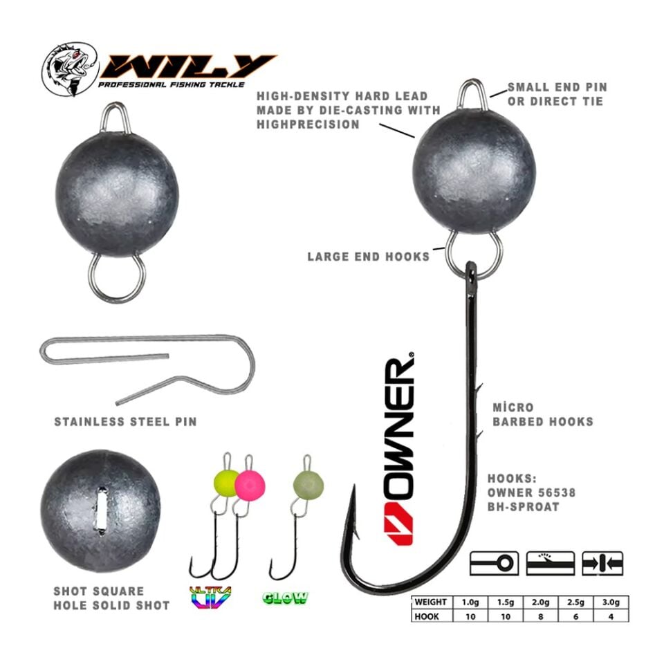 Wily Jig Head Mafsallı Owner İğneli - Gümüş Rengi 2.5 GR