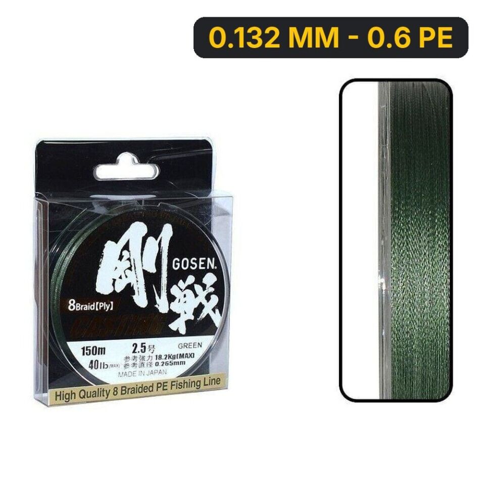 Gosen W8 Casting PE 8 Örgü Spin İp Misina 150mt Yeşil 0.132 MM - 0.6 PE
