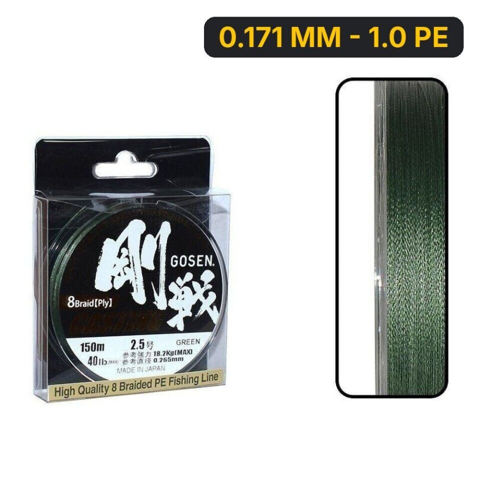 Gosen W8 Casting PE 8 Örgü Spin İp Misina 150mt Yeşil 0.171 MM - 1.0 PE