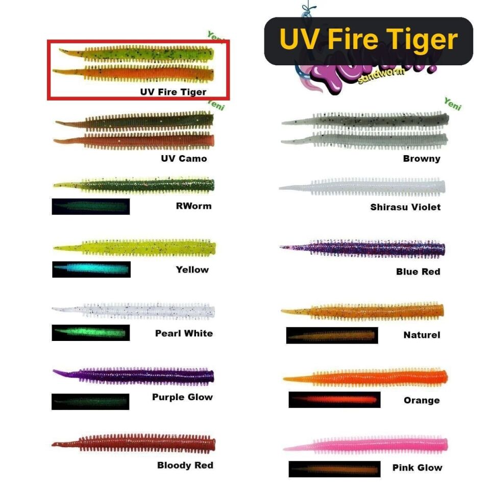 Fujin Yummy Sandworm 7cm LRF Silikonu UV Fire Tiger